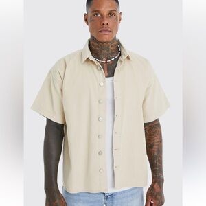 Men's Beige Corduroy Boxy Shirt